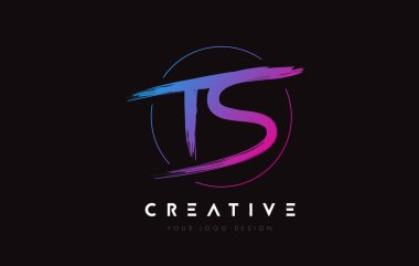 Creative Colorful TS Brush Letter Logo Design. Artistic Handwritten Letters Logo Concept.