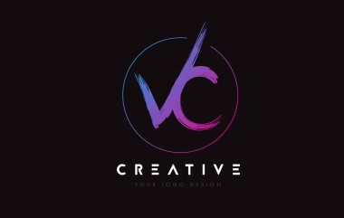 Creative Colorful VC Brush Letter Logo Design. Artistic Handwritten Letters Logo Concept.