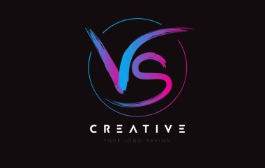 Creative Colorful VS Brush Letter Logo Design. Artistic Handwritten Letters Logo Concept.