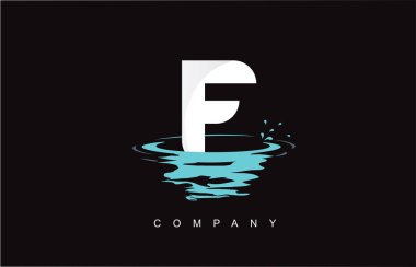 F Letter Logo Design with Water Splash Ripples Drops Reflection