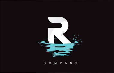 R Letter Logo Design with Water Splash Ripples Drops Reflection