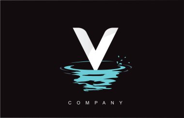 V Letter Logo Design with Water Splash Ripples Drops Reflection
