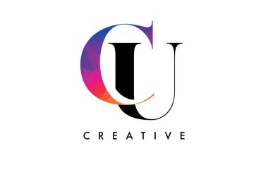 CU Letter Design with Creative Cut and Colorful Rainbow Texture
