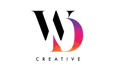 WD Letter Design with Creative Cut and Colorful Rainbow Texture