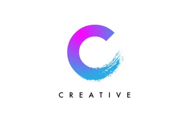Purple Blue Letter C Logo Icon Design with Rounded Shape and Artistic Brush Stroke Ending and Green Blue Electric Color Vector