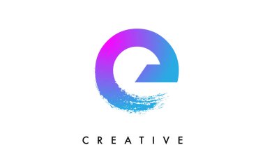 Purple Blue Letter E Logo Icon Design with Rounded Shape and Artistic Brush Stroke Ending and Green Blue Electric Color Vector