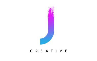 Purple Blue Letter J Logo Icon Design with Rounded Shape and Artistic Brush Stroke Ending and Green Blue Electric Color Vector