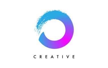 Purple Blue Letter O Logo Icon Design with Rounded Shape and Artistic Brush Stroke Ending and Green Blue Electric Color Vector