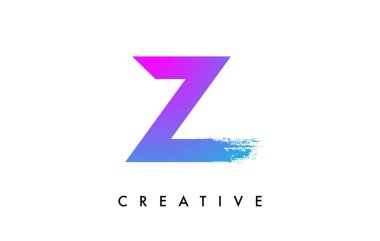 Purple Blue Letter Z Logo Icon Design with Rounded Shape and Artistic Brush Stroke Ending and Green Blue Electric Color Vector