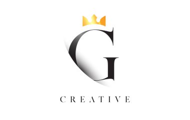 G Letter Logo Design with Golden Luxury Royal Crown Icon and Shadow Letter Vector