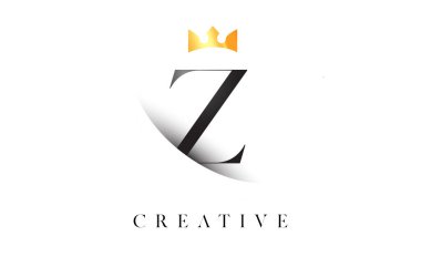 Z Letter Logo Design with Golden Luxury Royal Crown Icon and Shadow Letter Vector