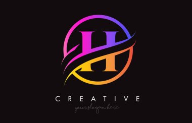 Mor Turuncu Renkli Yaratıcı H Harfi Logosu ve Çember Kesim Vektörü