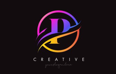 Mor Turuncu Renkli Yaratıcı P Logosu ve Çember Kesim Vektörü