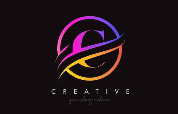 Kreatives Buchstaben Logo Mit Lila Orange Farben Und Kreis Swoosh — Stockvektor
