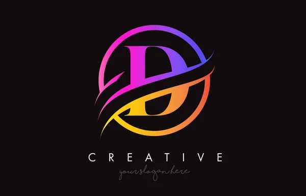 Kreatives Buchstabe Logo Mit Lila Orange Farben Und Kreis Swoosh — Stockvektor