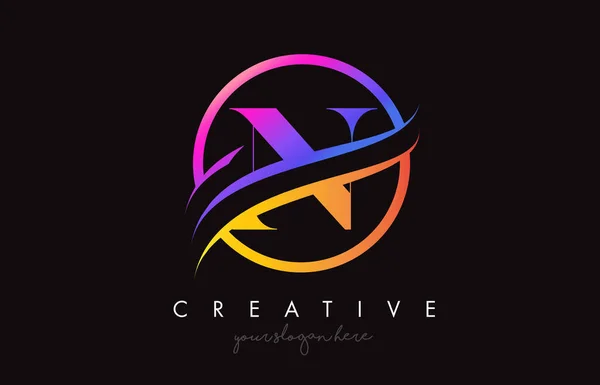 Creative Letter Logo Μωβ Πορτοκαλί Χρώματα Και Κύκλο Swoosh Cut — Διανυσματικό Αρχείο