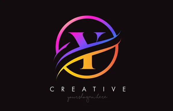 Creative Letter Logo Purple Orange Colors Circle Swoosh Cut Design — стоковий вектор