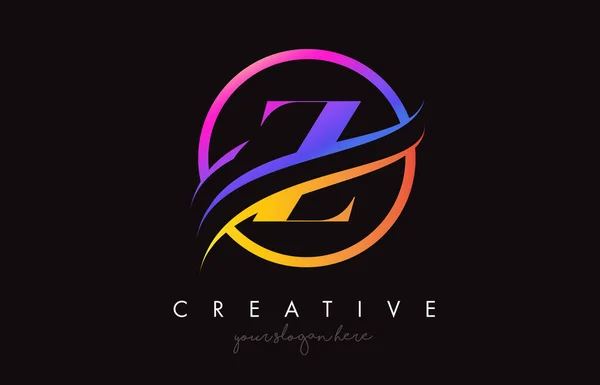 Kreatives Buchstaben Logo Mit Lila Orange Farben Und Kreis Swoosh — Stockvektor