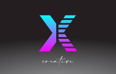 Mor Mavi Neon Çizgileri Harflerin yarısında Yaratıcı Çizgilerle X Logosu Tasarımı