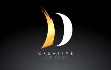Altın Fırça Harfi D Logosu Yaratıcı Sanatsal Boya Fırça Vuruşu ve Modern Görünüm Vektörü Tasarımı
