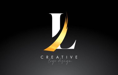 Yaratıcı Boya Fırçası Vuruşu ve Modern Görünüm Vektörlü Altın Fırça Harfi Logosu Tasarımı