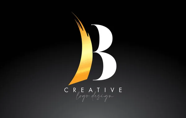 Brosse Dorée Lettre Logo Design Avec Créatif Artistique Coup Pinceau — Image vectorielle