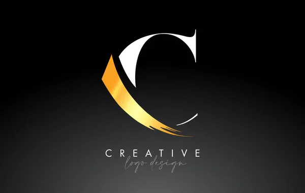 Golden Brush Letter Logo Design Creative Artistic Paint Brush Stroke — 스톡 벡터