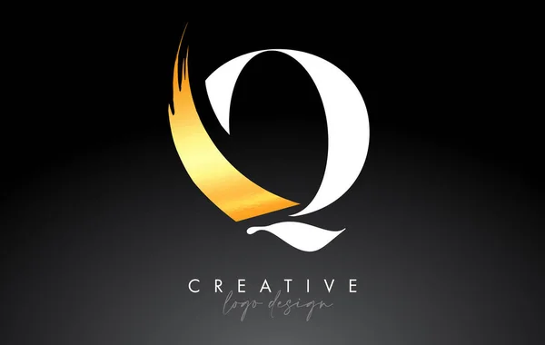 Golden Brush Letter Logo Design Met Creatieve Artistieke Penseelstreek Moderne — Stockvector