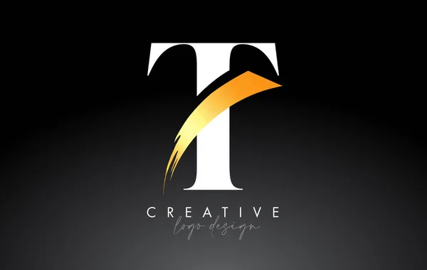 Golden Brush Letter Logo Design Creative Artistic Paint Brush Stroke — Stock Vector
