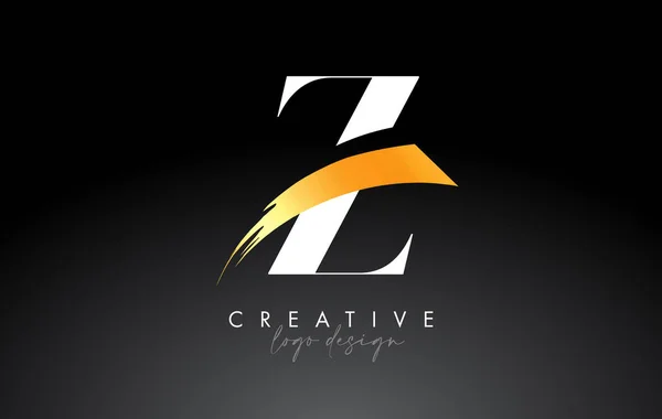 Golden Brush Letter Logo Design Creative Artistic Paint Brush Stroke — 스톡 벡터