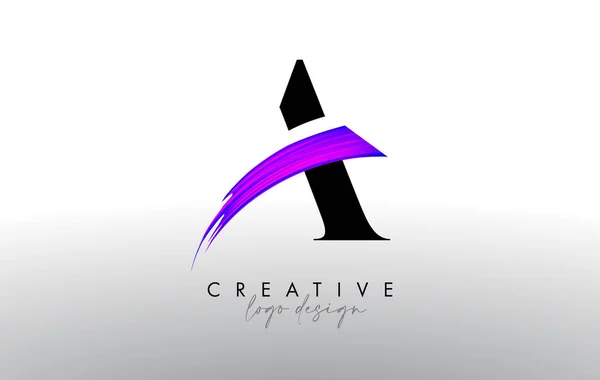 Purple Brush Letter Logo Σχεδιασμός Δημιουργική Καλλιτεχνική Πινέλο Πινέλο Stroke — Διανυσματικό Αρχείο