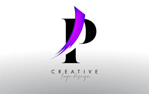 Pinsel Buchstabe Logo Design Mit Kreativen Künstlerischen Pinselstrich Und Modern — Stockvektor