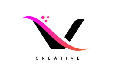 Zarif Yaratıcı Swoosh ve Nokta Vektörlü V Harfi Logo Tasarımı