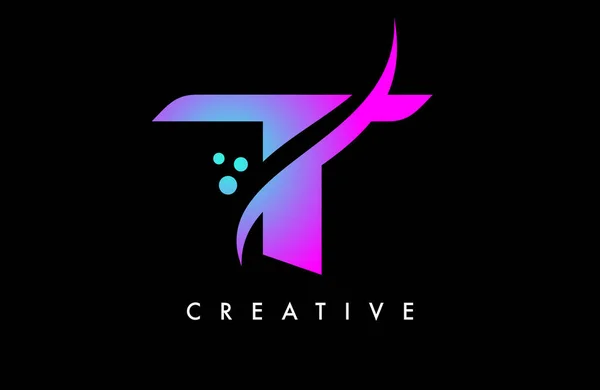 Purple Blue Lettre Logo Design Avec Swoosh Créatif Élégant Vecteur — Image vectorielle