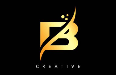 Altın B Harf Logosu Tasarımı Zarif Yaratıcı Swoosh ve Nokta Vektörü