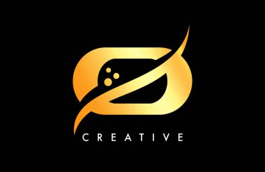 Zarif Yaratıcı Swoosh ve Nokta Vektörlü Altın Harf Logosu Tasarımı