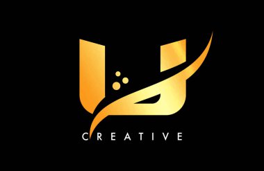Altın U Harfi Logosu Tasarımı Zarif Yaratıcı Swoosh ve Nokta Vektörü
