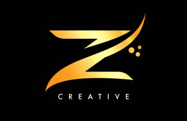 Zarif Yaratıcı Swoosh ve Nokta Vektörlü Altın Z Harf Logosu Tasarımı