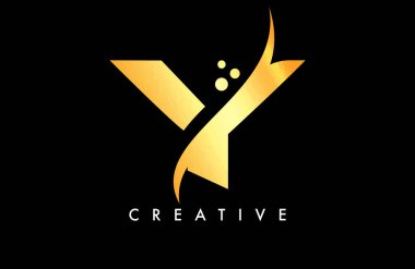 Zarif Yaratıcı Swoosh ve Nokta Vektörlü Altın Y Harf Logosu Tasarımı