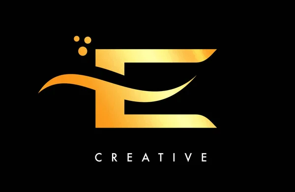 Golden Brev Logo Design Med Elegant Creative Swoosh Och Dots — Stock vektor