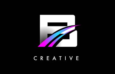 B Harfi Logo Tasarım Vektörü Eğri Mor Mavi Çizgiler ve Yaratıcı Görünüm