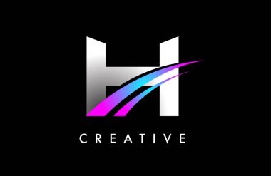 H Harfi Logo Tasarım Vektörü Eğri Mor Mavi Çizgiler ve Yaratıcı Görünüm