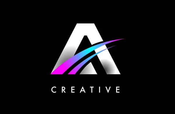 Eğri Mor Mavi Şok Çizgileri Yaratıcı Görünüşlü Logo Tasarım Vektörü — Stok Vektör