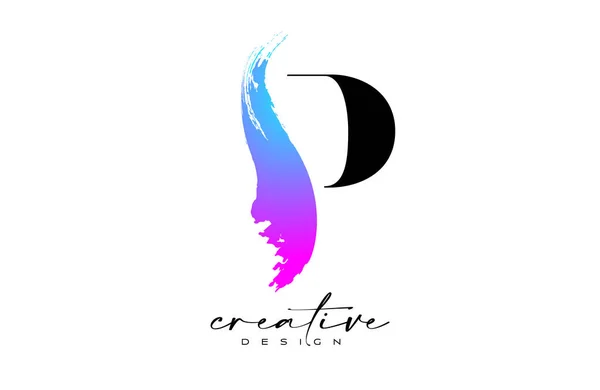 Brosse Avc Lettre Logo Desgn Avec Artistique Coloré Bleu Pourpre — Image vectorielle