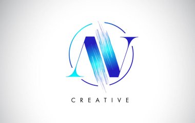 AV Fırça Vuruşu Logo Tasarımı. Mavi Renkli Logo Harfleri Simgesi.