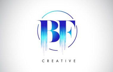 BF Fırça Darbesi Logo Tasarımı. Mavi Renkli Logo Harfleri Simgesi.