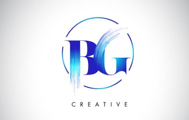 BG Fırça Darbesi Logo Tasarımı. Mavi Renkli Logo Harfleri Simgesi.