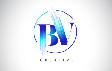 BV Fırça Vuruşu Logo Tasarımı. Mavi Renkli Logo Harfleri Simgesi.