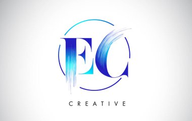 EC Fırça Vuruşu Mektup Tasarımı. Mavi Renkli Logo Harfleri Simgesi.