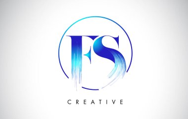 FS Fırça Vuruşu Mektup Logosu Tasarımı. Mavi Renkli Logo Harfleri Simgesi.
